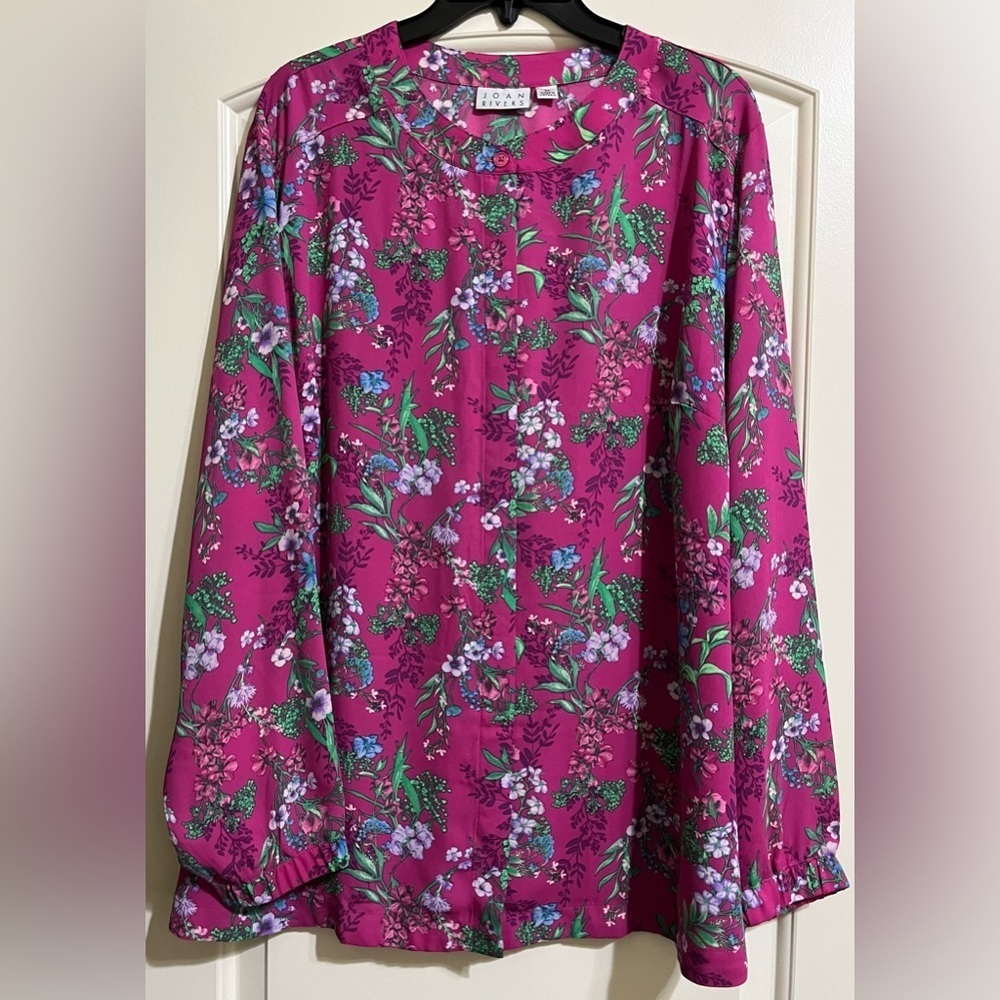 Joan Rivers Women’s Pink Floral Button Up Blouse Size 2X